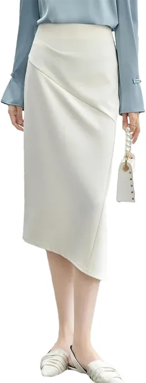 Women's Elegant Irregular Slit-Hem Skirts 2025 Spring Straight Knitted Classic Solid High-Waist Midi Skirt