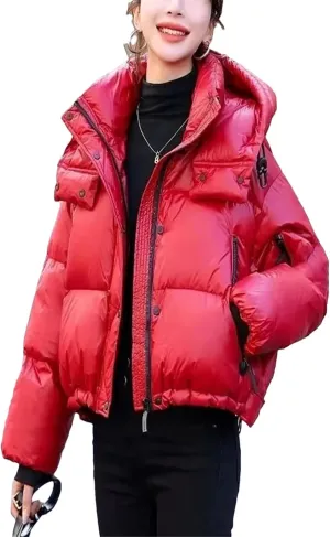 Women's Fashion Parkas Jacket Korean Winter Loose Hooded Thicken Warm Down Cotton Padded Short Coats Female Tops