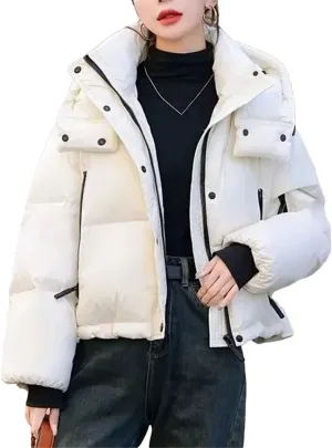 Women's Fashion Parkas Jacket Korean Winter Loose Hooded Thicken Warm Down Cotton Padded Short Coats Female Tops