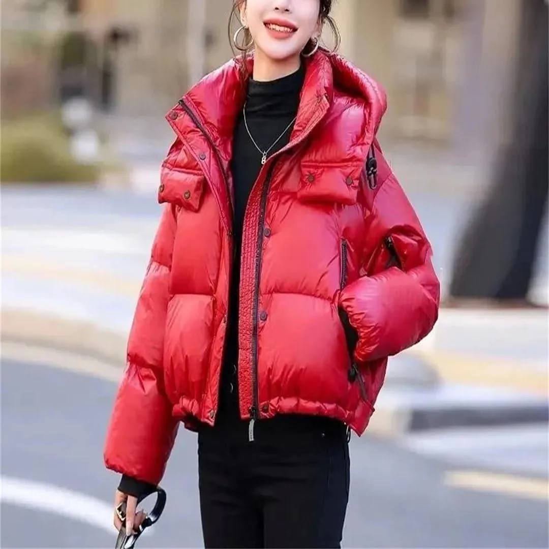 Women's Fashion Parkas Jacket Korean Winter Loose Hooded Thicken Warm Down Cotton Padded Short Coats Female Tops