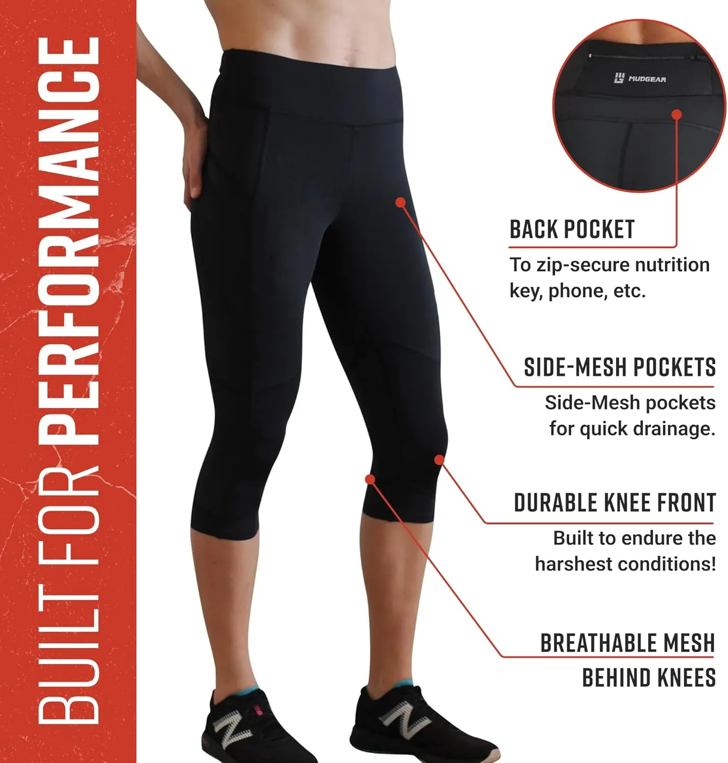 Womens Flex-Fit High-Waisted Capri Compression Leggings, High-Performance 4-Way Stretch Yoga Pants with Non-Slip Waistband