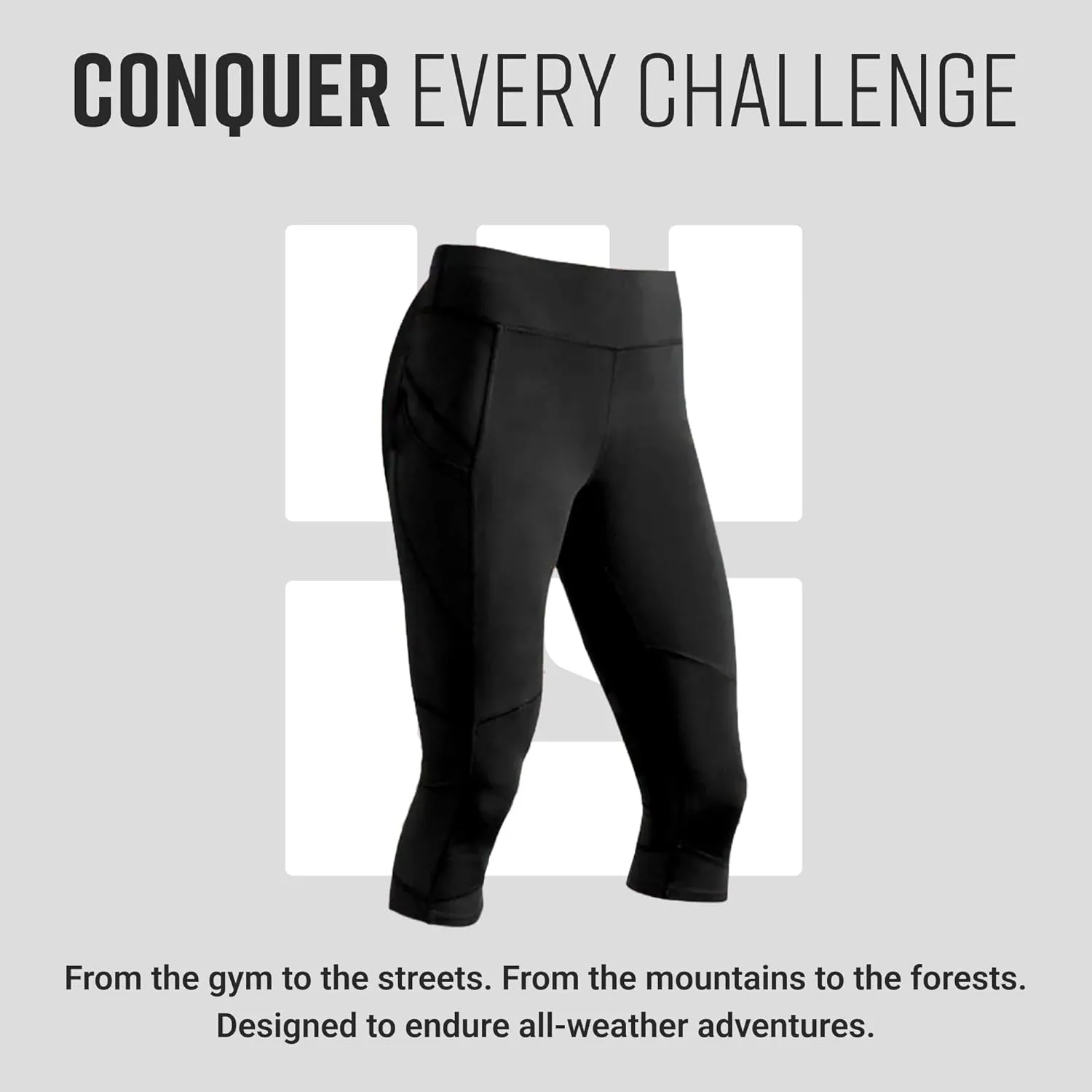 Womens Flex-Fit High-Waisted Capri Compression Leggings, High-Performance 4-Way Stretch Yoga Pants with Non-Slip Waistband