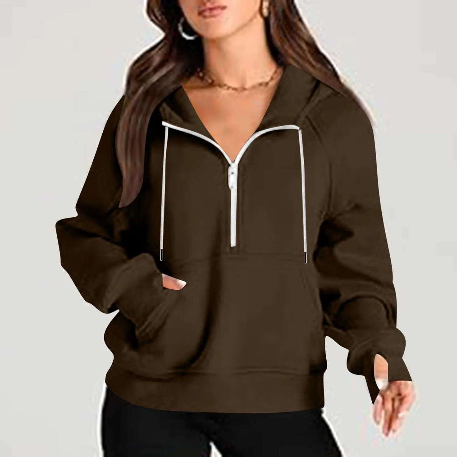 Womens Half Zip Up Hoodies Trendy Cropped Long Sleeve Loose Hooded Pullover Sweatshirt Fall y2k Outfits Clothes