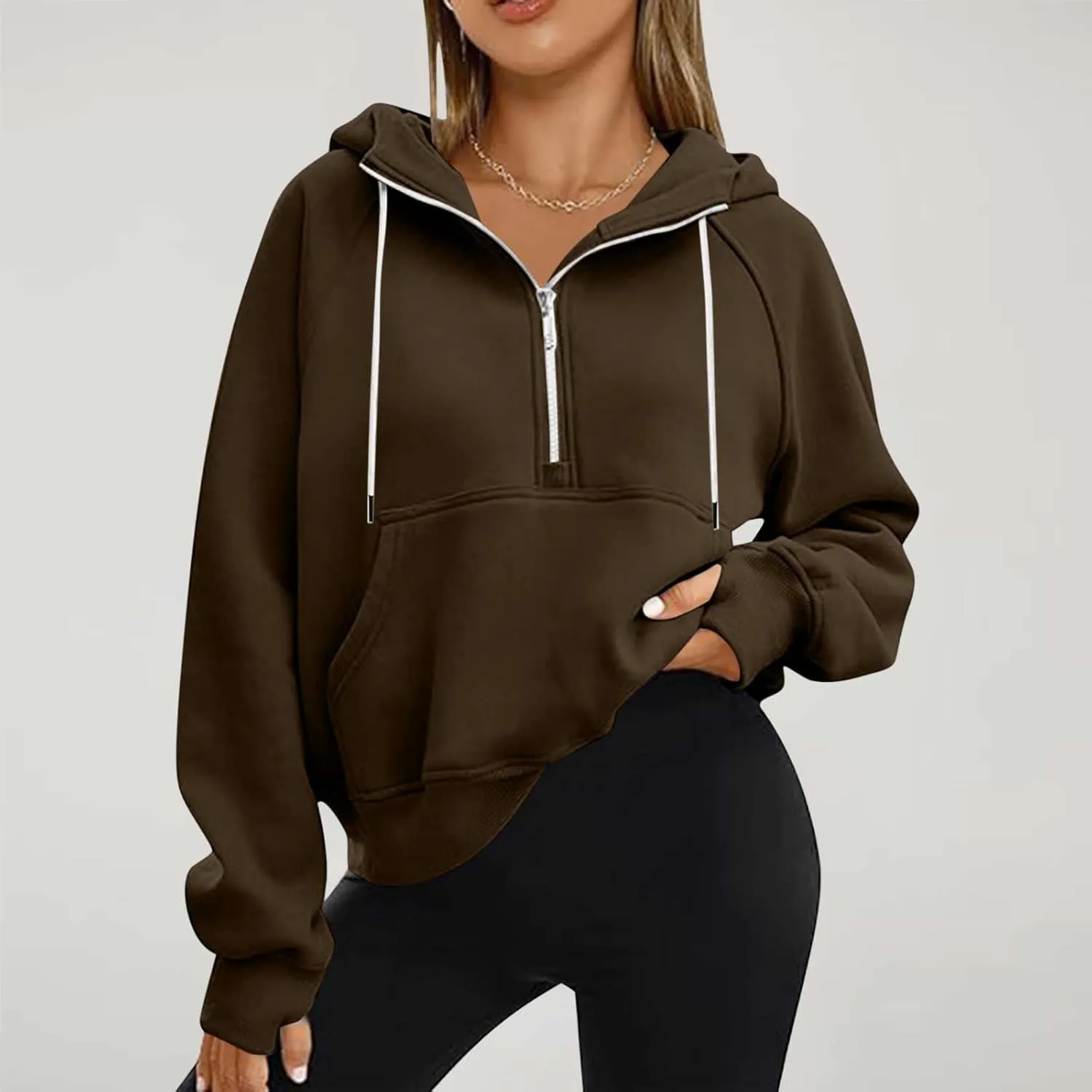 Womens Half Zip Up Hoodies Trendy Cropped Long Sleeve Loose Hooded Pullover Sweatshirt Fall y2k Outfits Clothes