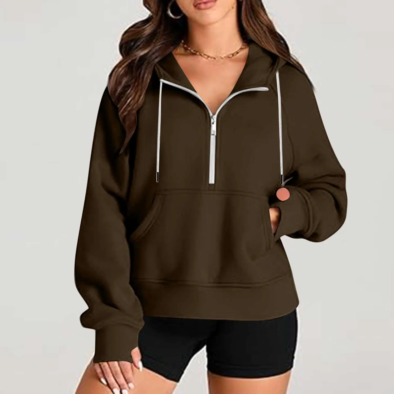 Womens Half Zip Up Hoodies Trendy Cropped Long Sleeve Loose Hooded Pullover Sweatshirt Fall y2k Outfits Clothes