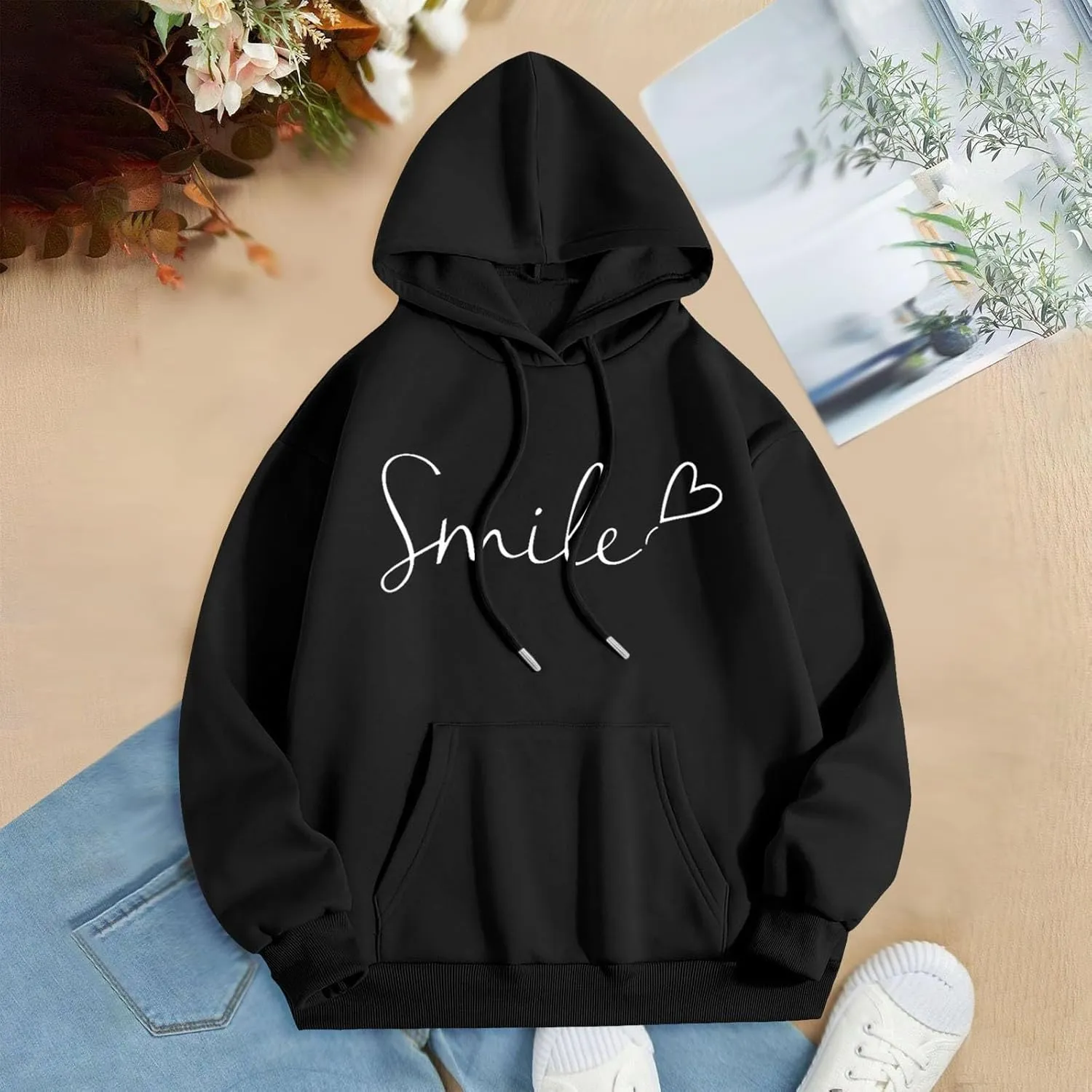 Womens Hooded Sweater Fashion Hoodies Oversized Sweatshirts Fall Pullover Loose Sweatshirt with Pocket Trendy