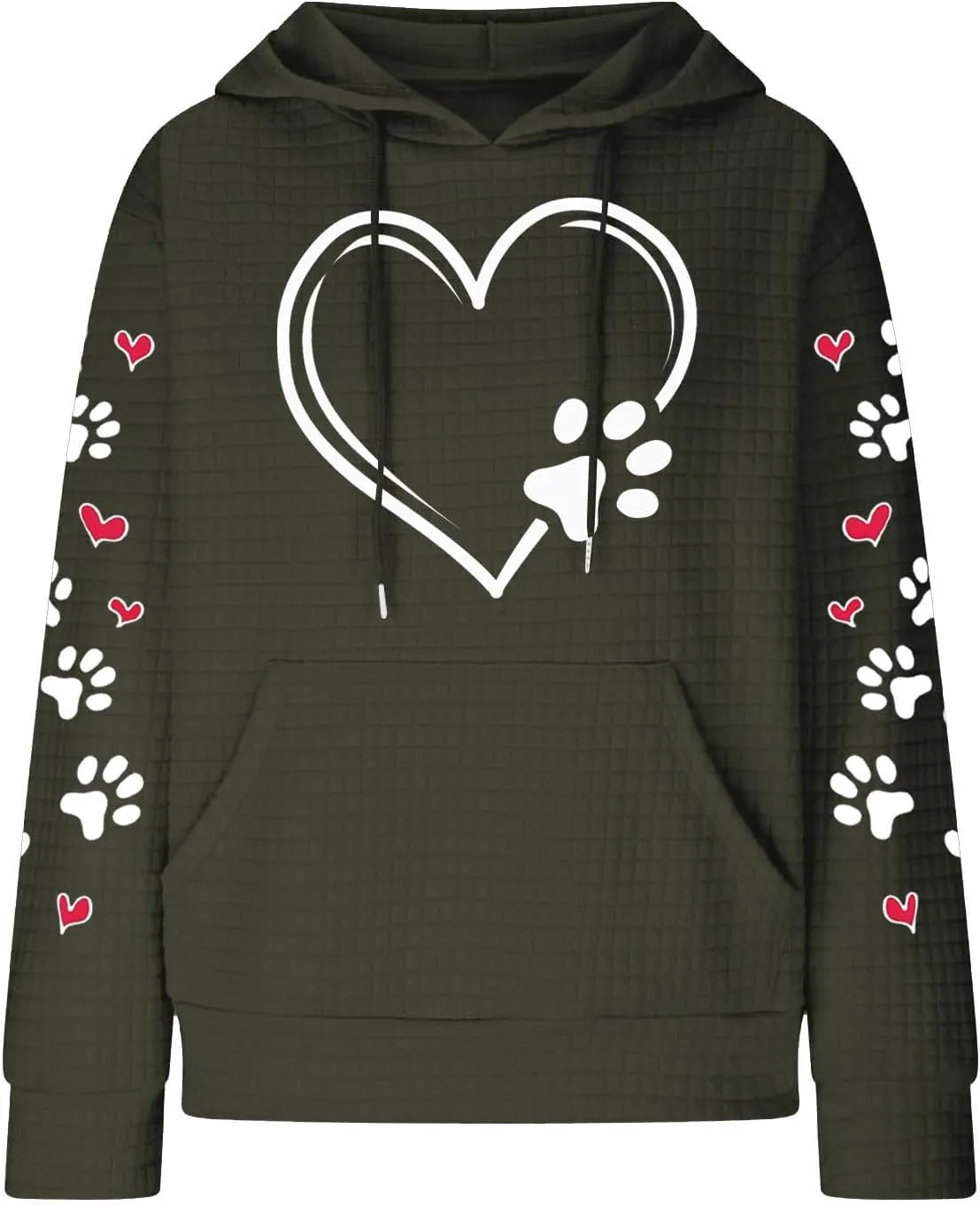 Womens Hoodie Long Sleeve Waffle Knit Drawstring Cute Pattern Heart Dogs Paw Print Graphic Hoodies with Pockets