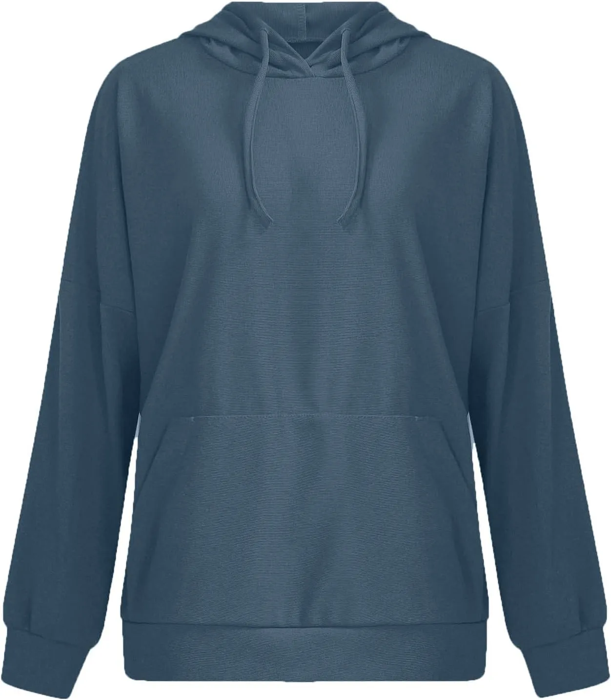 Womens Hoodies Long Sleeve Solid Drawstring Split Side Ribbed Knit Fall Oversized Sweatshirt for Women with Pocket