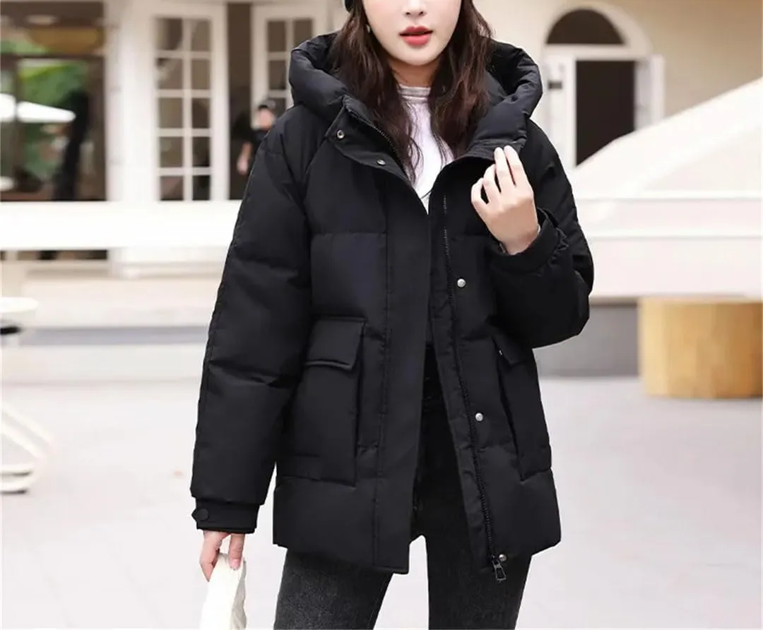 Women's Jacket Winter Cotton-Padded Warm Coat Fashion Pocket Hooded Parka South Korea Loose Coat