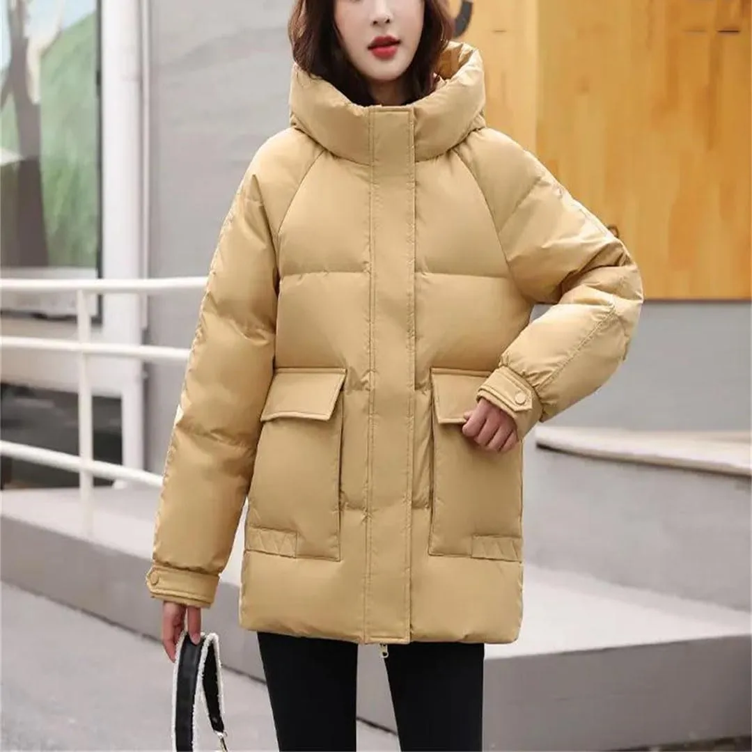 Women's Jacket Winter Cotton-Padded Warm Coat Fashion Pocket Hooded Parka South Korea Loose Coat