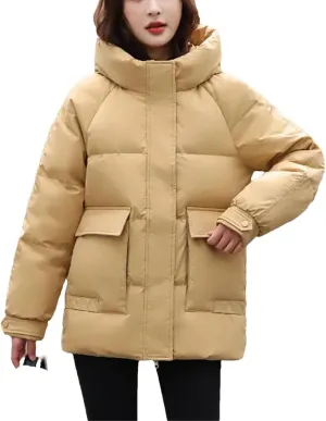 Women's Jacket Winter Cotton-Padded Warm Coat Fashion Pocket Hooded Parka South Korea Loose Coat