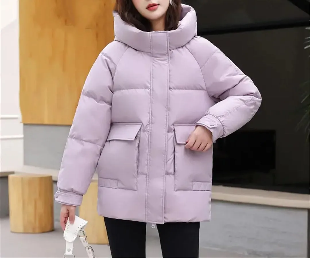 Women's Jacket Winter Cotton-Padded Warm Coat Fashion Pocket Hooded Parka South Korea Loose Coat
