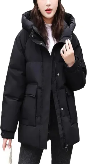 Women's Jacket Winter Cotton-Padded Warm Coat Fashion Pocket Hooded Parka South Korea Loose Coat