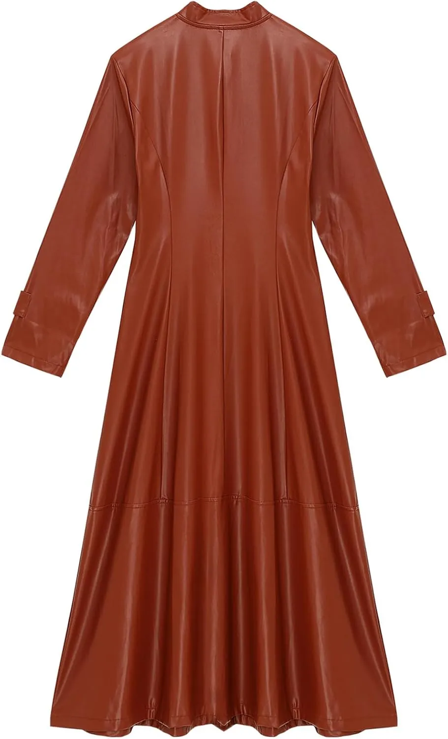 Women's Leather Jacket Coat Long Trench Coat Dress Front Zipper Stand Collar Cosume Outwear