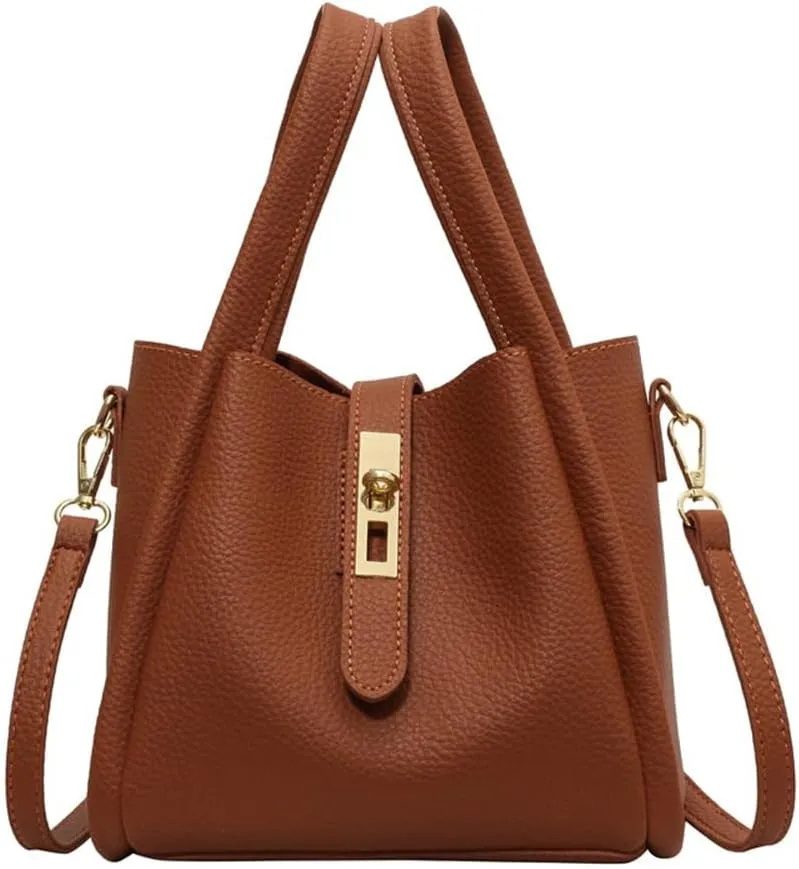 Women's Leather Tote Handbag with Zipper Closure, Shoulder Backpack Stylish Vintage Bucket Bag Crossbody Bag