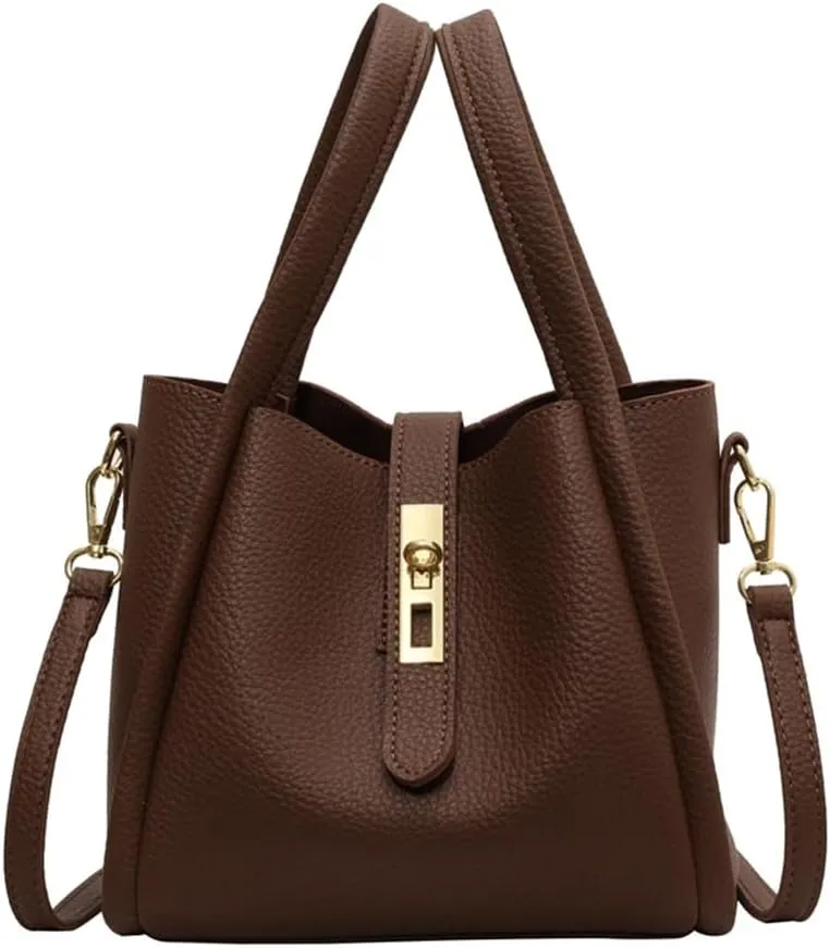 Women's Leather Tote Handbag with Zipper Closure, Shoulder Backpack Stylish Vintage Bucket Bag Crossbody Bag