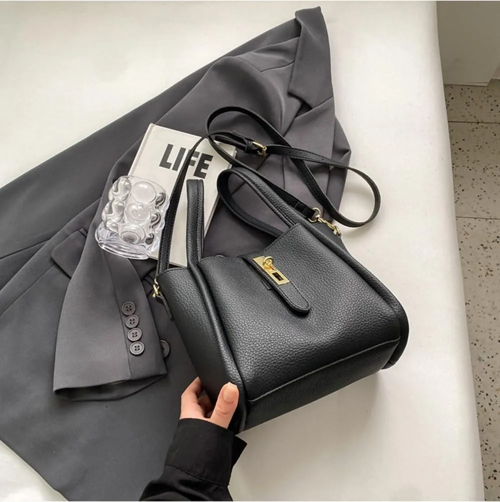 Women's Leather Tote Handbag with Zipper Closure, Shoulder Backpack Stylish Vintage Bucket Bag Crossbody Bag