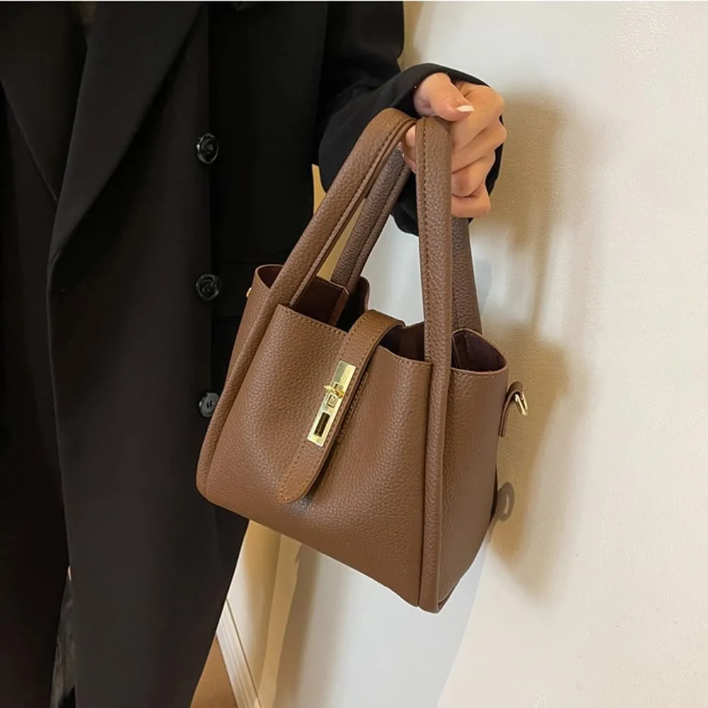 Women's Leather Tote Handbag with Zipper Closure, Shoulder Backpack Stylish Vintage Bucket Bag Crossbody Bag