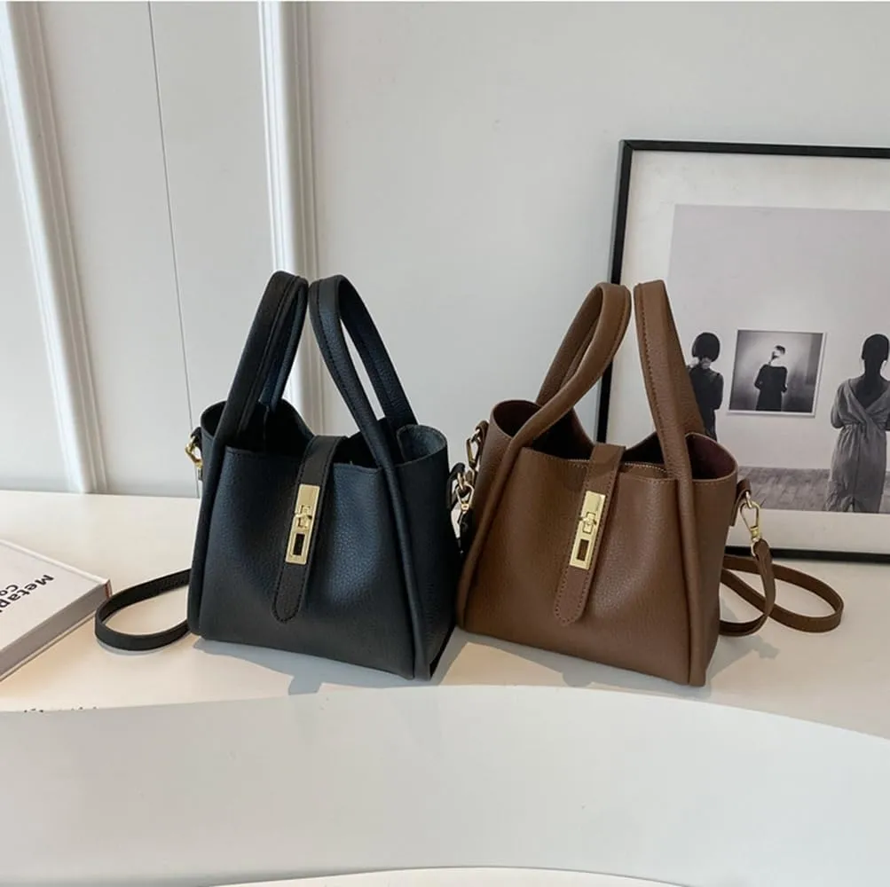 Women's Leather Tote Handbag with Zipper Closure, Shoulder Backpack Stylish Vintage Bucket Bag Crossbody Bag
