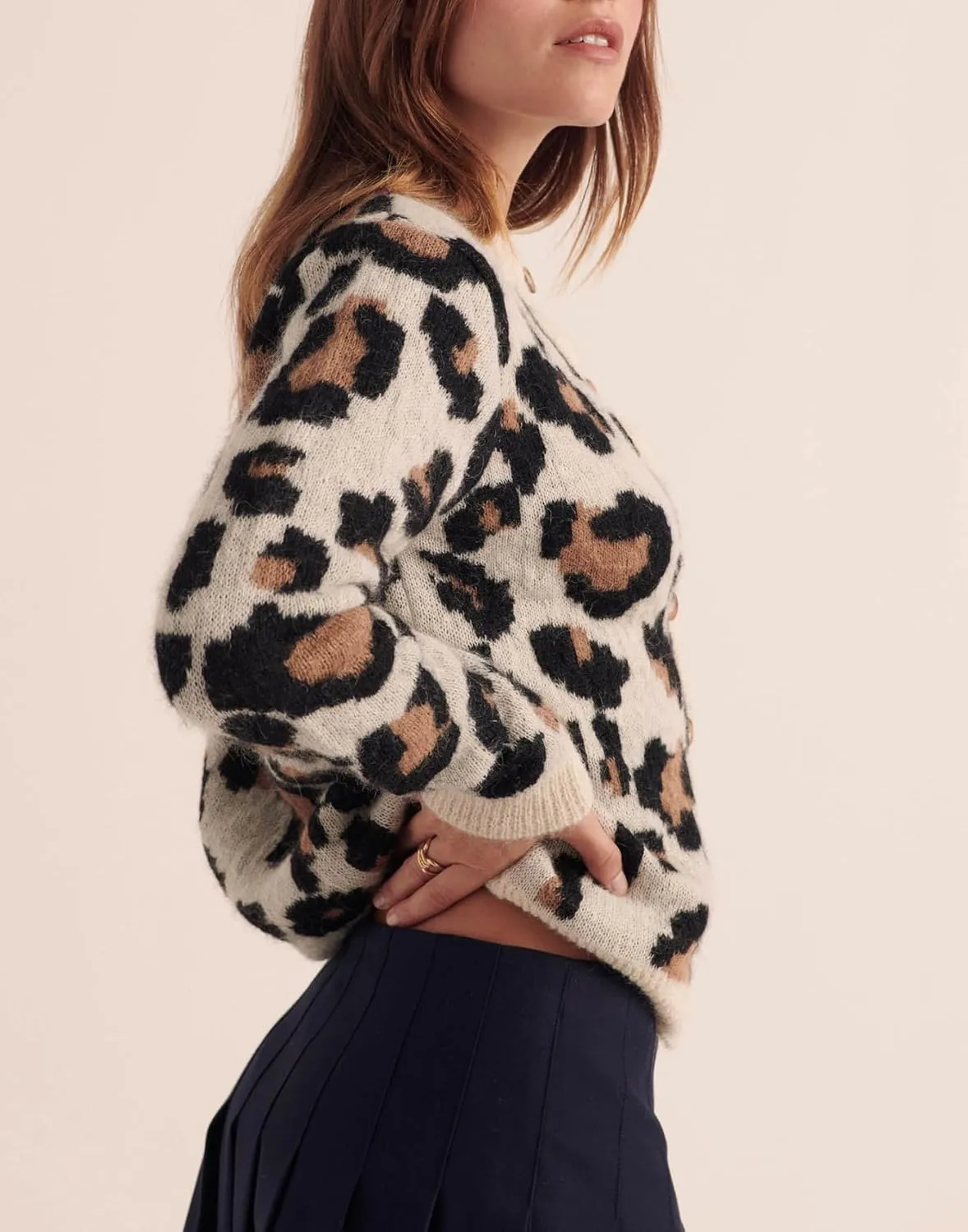 Women's Leopard Print Cardigans Open Front Button Down Long Sleeve Cheetah Print Knit Tops