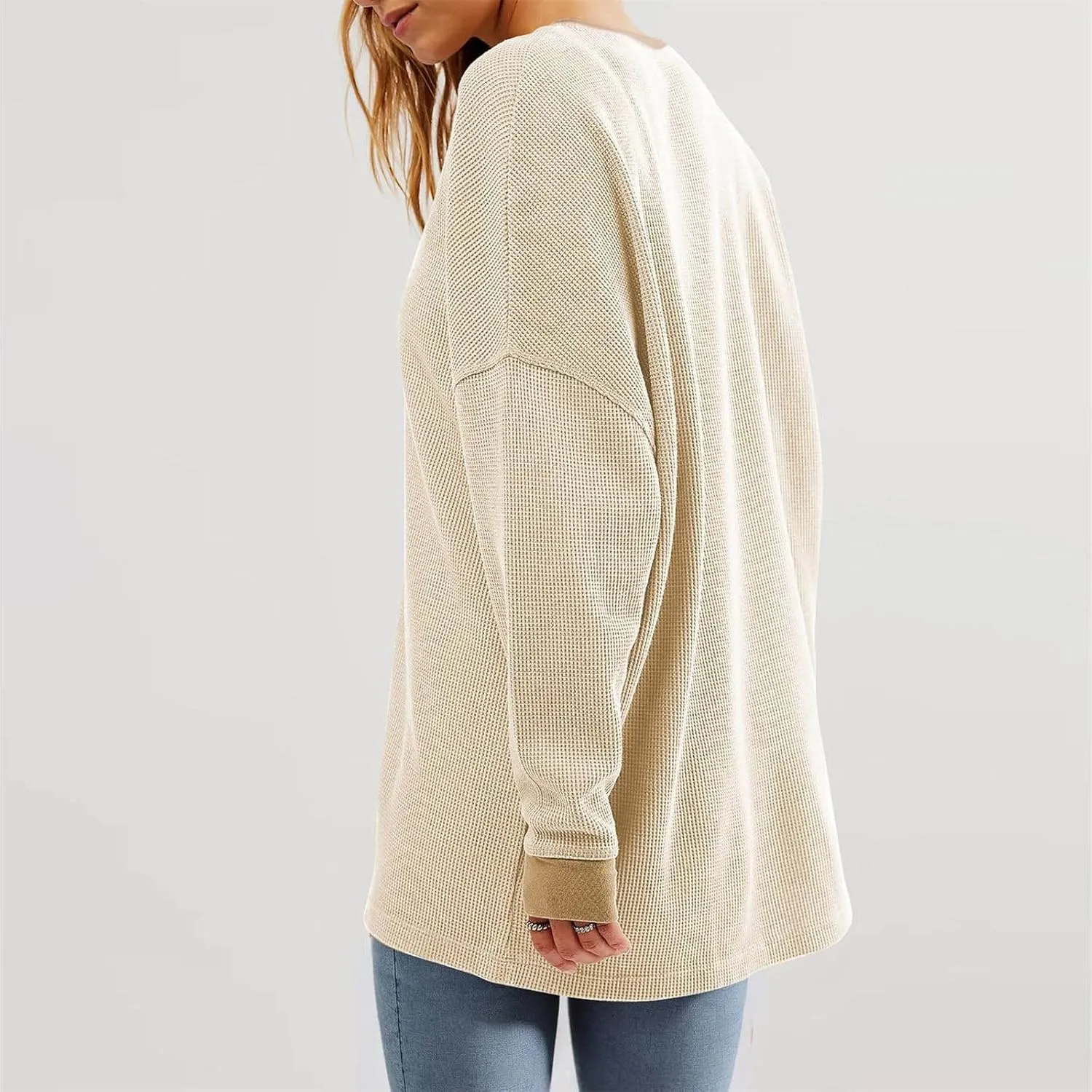 Womens Long Sleeve Crewneck Sweatshirt Trendy 2024 Casual Waffle Knit Pullover Tops Oversized Fall Sweatshirts