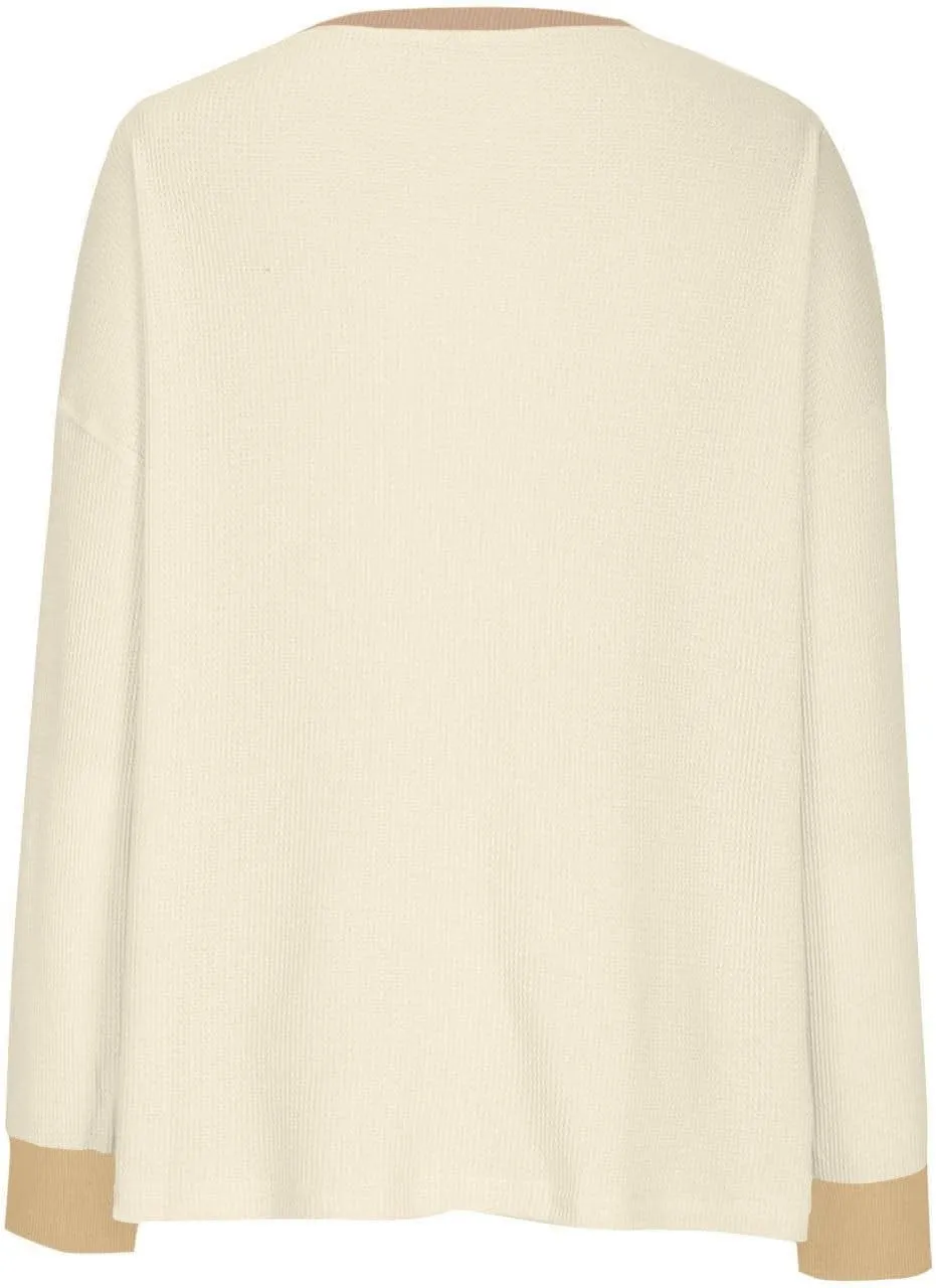 Womens Long Sleeve Crewneck Sweatshirt Trendy 2024 Casual Waffle Knit Pullover Tops Oversized Fall Sweatshirts