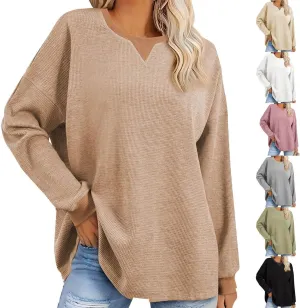 Womens Long Sleeve Crewneck Sweatshirt Trendy 2024 Casual Waffle Knit Pullover Tops Oversized Fall Sweatshirts