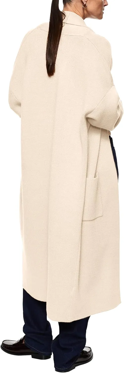 Womens Long Sleeve Maxi Cardigan Open Front Oversized Knitted Sweater Coat Casual Lapel Warm Overcoat with Pockets