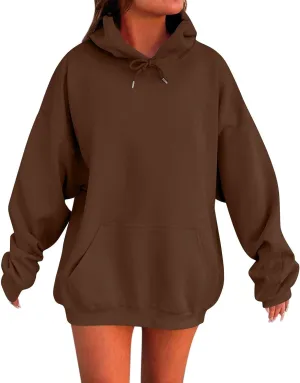 Women's Long Sleeve Oversized Hoodies Fall Drop Shoulder Casual Loose Pullover Padded Hooded Sweatshirt with Pockets