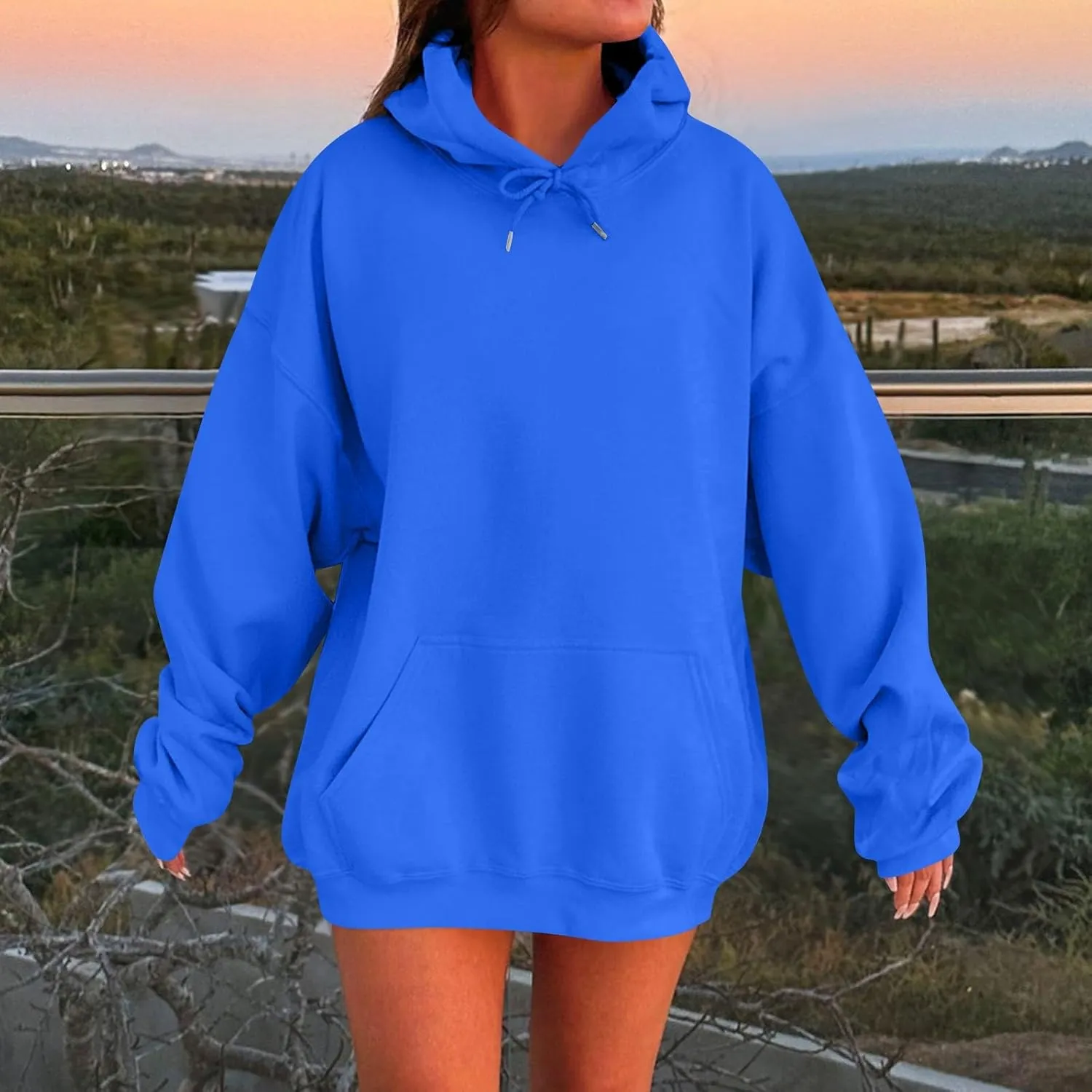 Women's Long Sleeve Oversized Hoodies Fall Drop Shoulder Casual Loose Pullover Padded Hooded Sweatshirt with Pockets