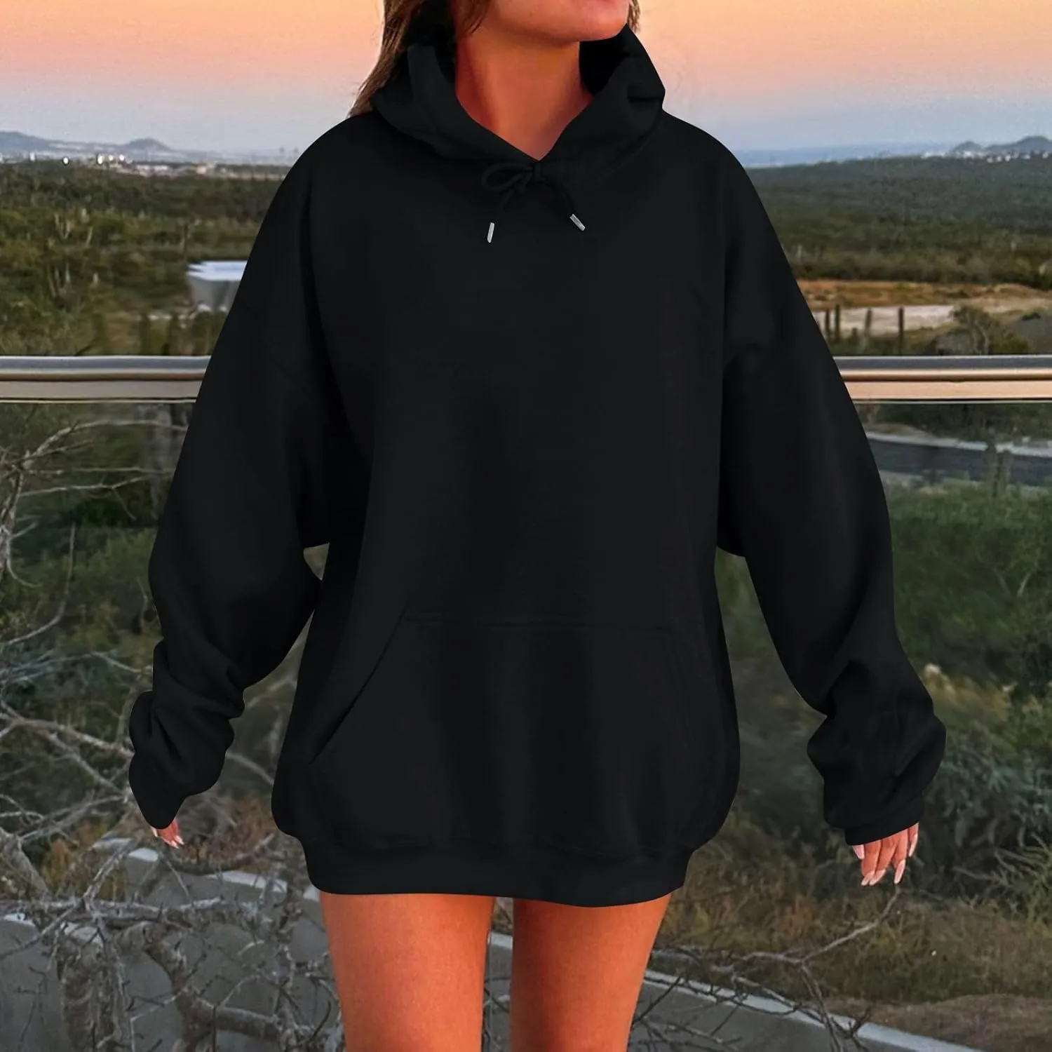 Women's Long Sleeve Oversized Hoodies Fall Drop Shoulder Casual Loose Pullover Padded Hooded Sweatshirt with Pockets