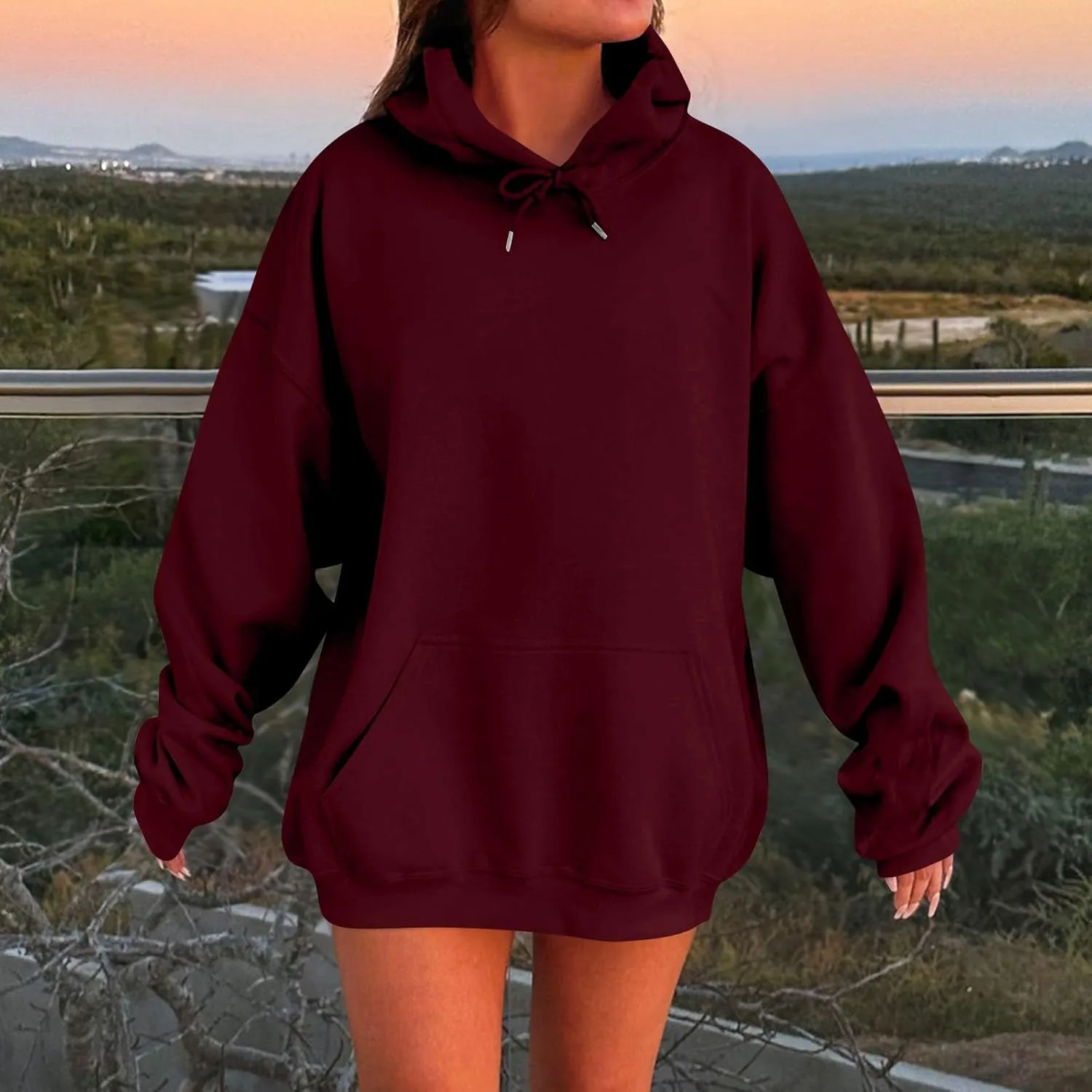 Women's Long Sleeve Oversized Hoodies Fall Drop Shoulder Casual Loose Pullover Padded Hooded Sweatshirt with Pockets