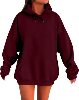Women's Long Sleeve Oversized Hoodies Fall Drop Shoulder Casual Loose Pullover Padded Hooded Sweatshirt with Pockets