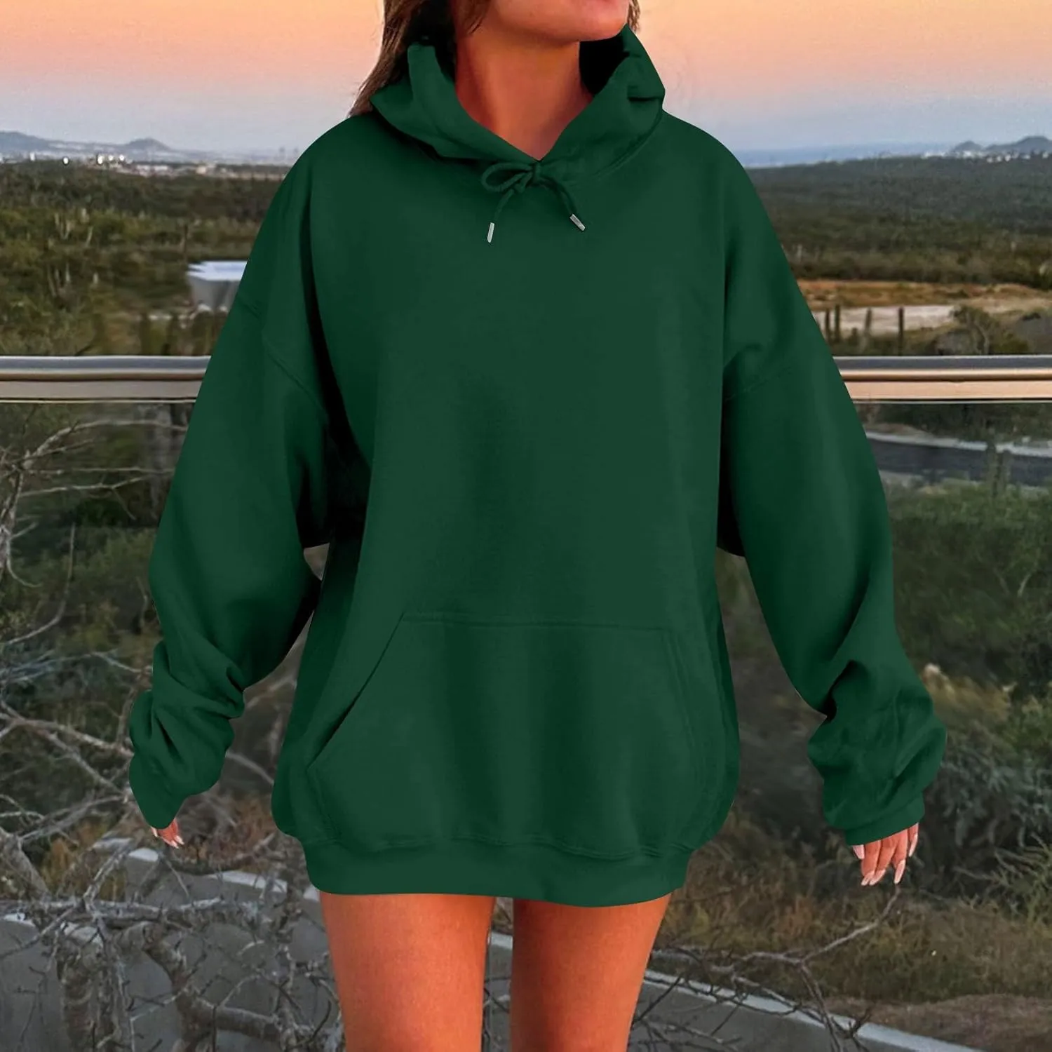 Women's Long Sleeve Oversized Hoodies Fall Drop Shoulder Casual Loose Pullover Padded Hooded Sweatshirt with Pockets