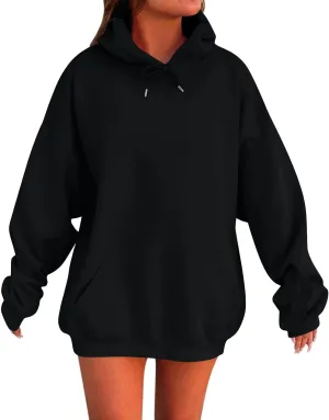 Women's Long Sleeve Oversized Hoodies Fall Drop Shoulder Casual Loose Pullover Padded Hooded Sweatshirt with Pockets