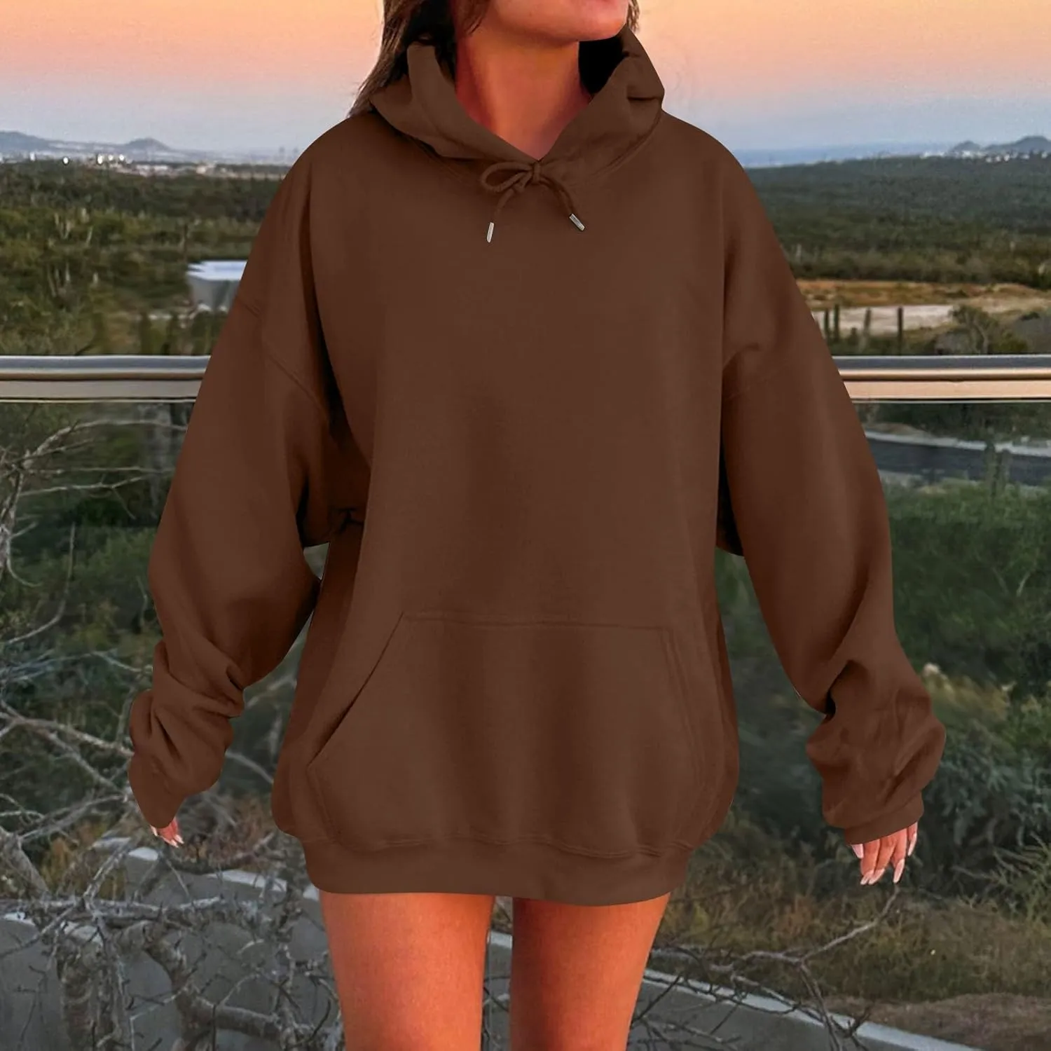 Women's Long Sleeve Oversized Hoodies Fall Drop Shoulder Casual Loose Pullover Padded Hooded Sweatshirt with Pockets
