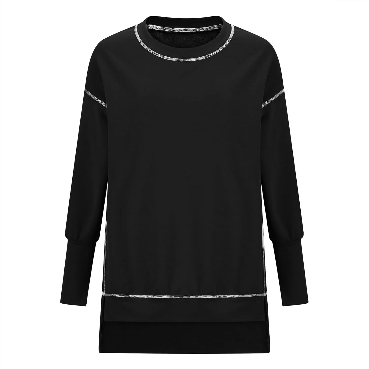 Womens Oversized Crewneck Sweatshirts Casual Long Sleeve Trendy Contrast Stitching High Low Fall Pullover Tops
