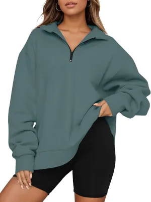 Womens Oversized Sweatshirts Half Zip Pullover 2024 Fall Trendy Fashion Outfits Drop Shoulder Tunic Pullover Tops