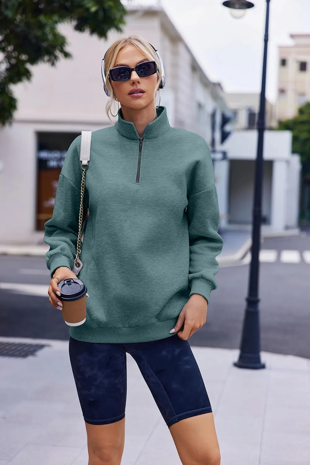 Womens Oversized Sweatshirts Half Zip Pullover 2024 Fall Trendy Fashion Outfits Drop Shoulder Tunic Pullover Tops
