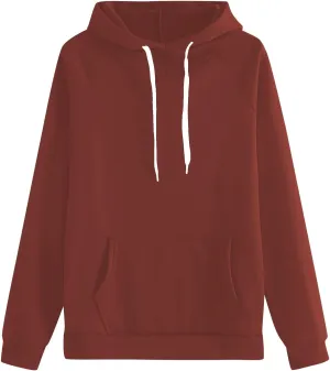 Womens Plain Winter Hoodies Oversized Casual Sweatshirt with Pocket Long Sleeve Hooded Sweater Basic Comfy Pullover