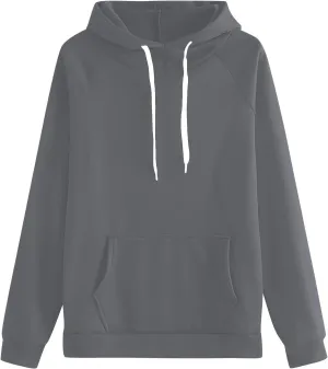 Womens Plain Winter Hoodies Oversized Casual Sweatshirt with Pocket Long Sleeve Hooded Sweater Basic Comfy Pullover