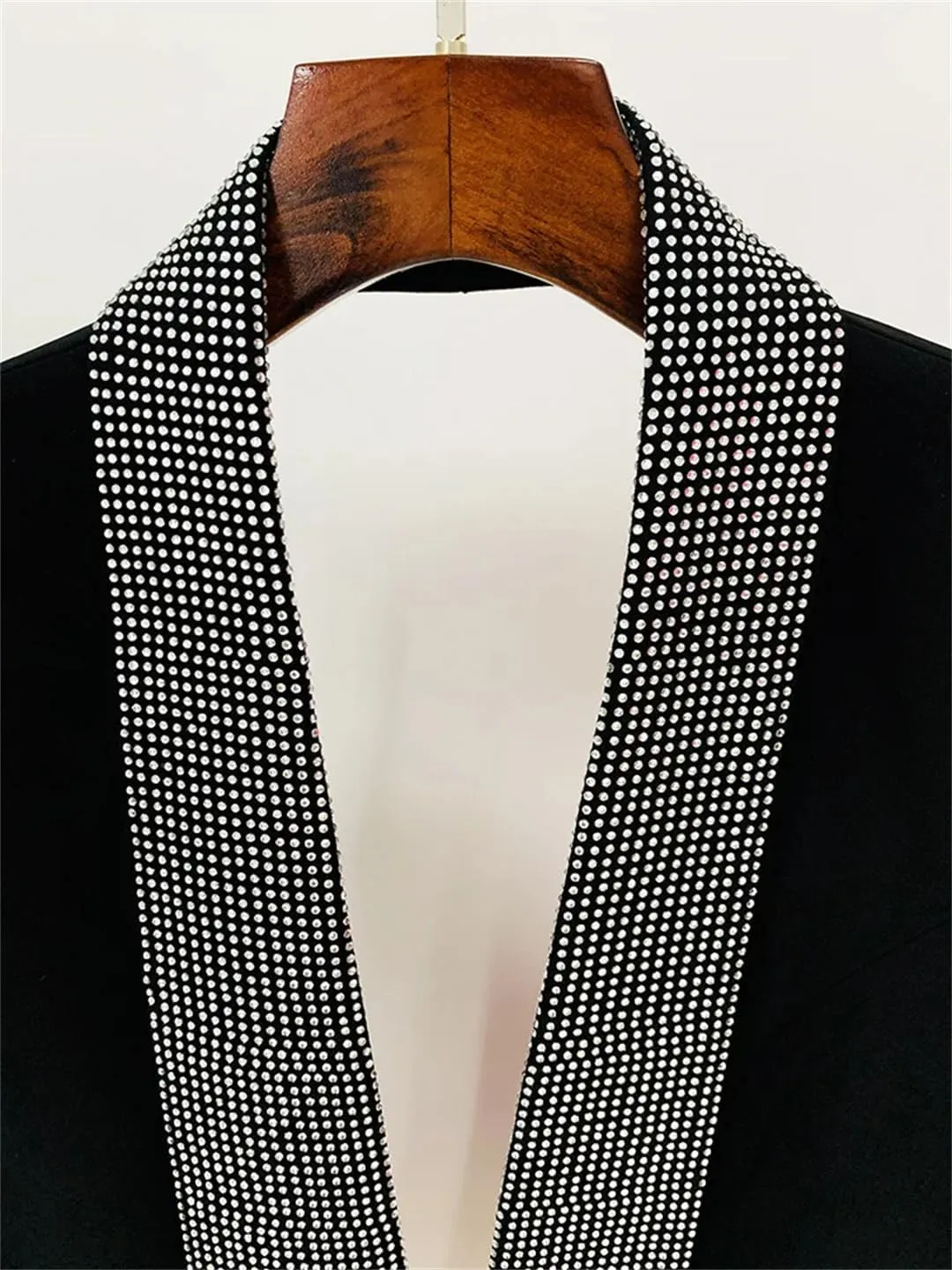 Women's Rhinestone Hollow Open Back Sexy Long Sleeve Long Suit Coat Blazer