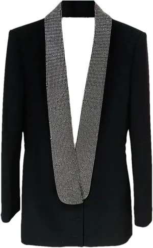 Women's Rhinestone Hollow Open Back Sexy Long Sleeve Long Suit Coat Blazer