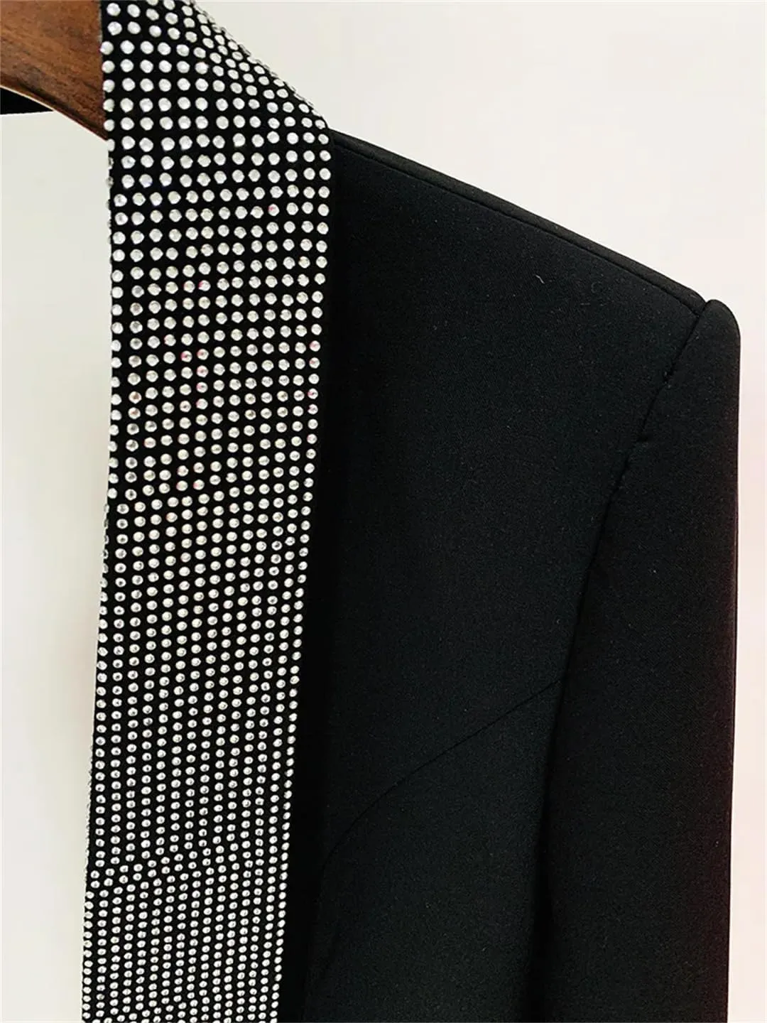 Women's Rhinestone Hollow Open Back Sexy Long Sleeve Long Suit Coat Blazer