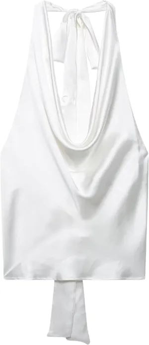 Womens Silk Backless Tank Top Elegant Satin Blouse Tie Back Halter Neck Classic Lady Vest