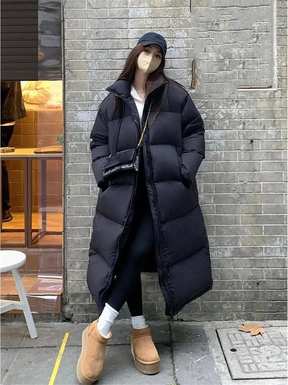 Women's Solid Oversized Thickn Parka Coat Classic Stand Collar Long Cotton-Padded Jacket