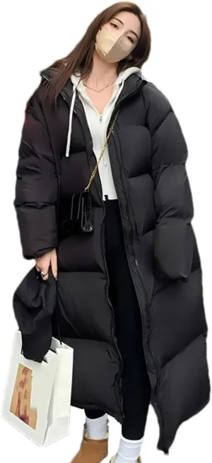 Women's Solid Oversized Thickn Parka Coat Classic Stand Collar Long Cotton-Padded Jacket