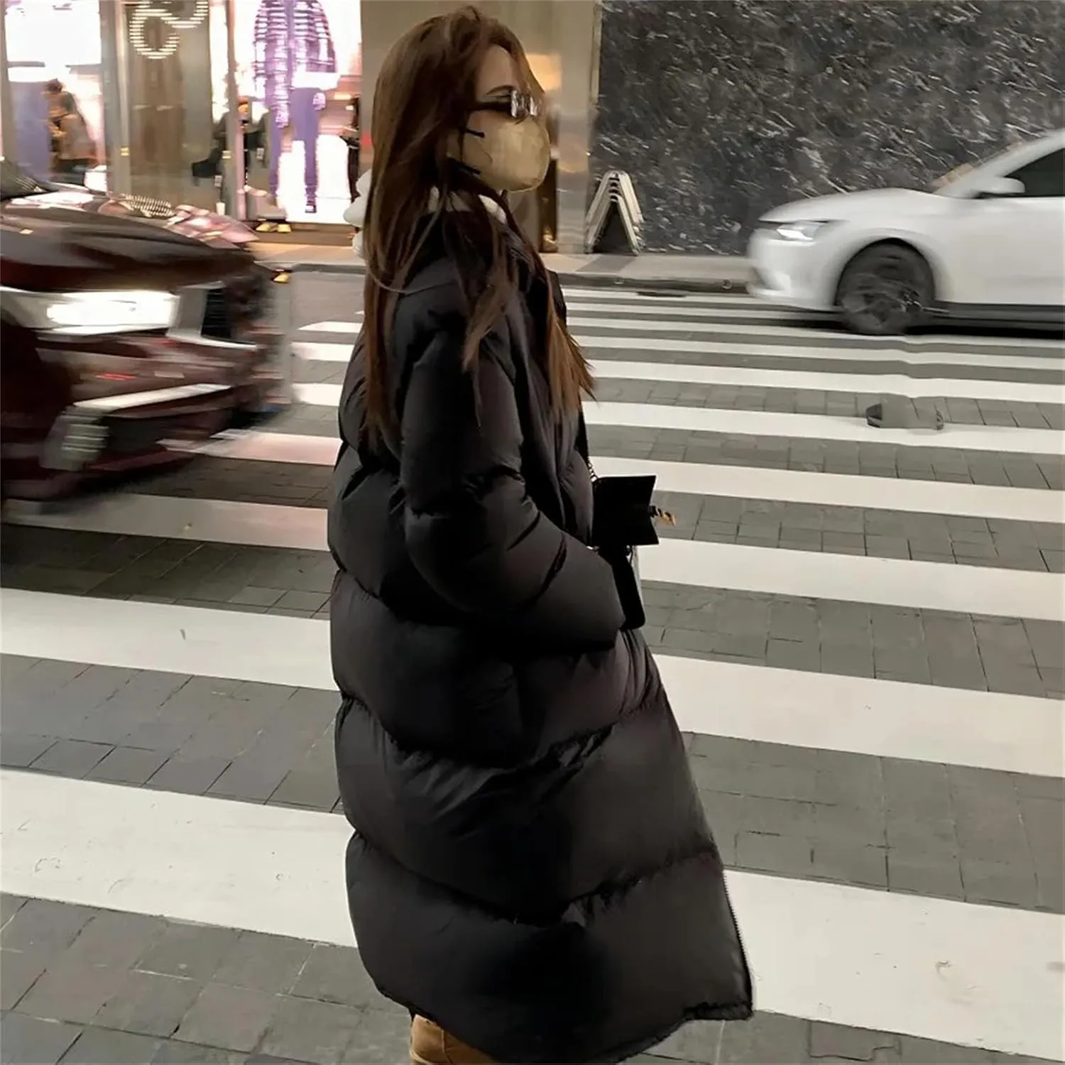 Women's Solid Oversized Thickn Parka Coat Classic Stand Collar Long Cotton-Padded Jacket