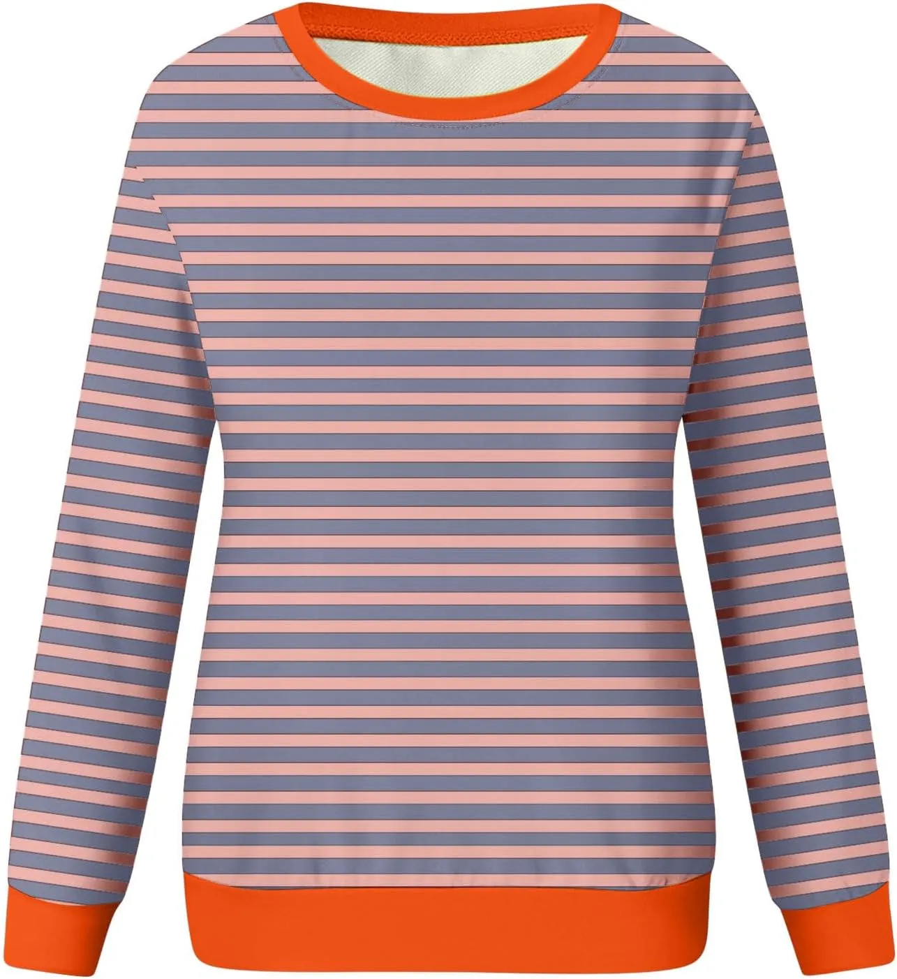 Womens Striped Sweatshirt Trendy Fleece Long Sleeve Crewneck Pullover Tops Regular Fit Fall Fashion Outfits 2024