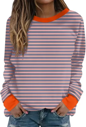 Womens Striped Sweatshirt Trendy Fleece Long Sleeve Crewneck Pullover Tops Regular Fit Fall Fashion Outfits 2024